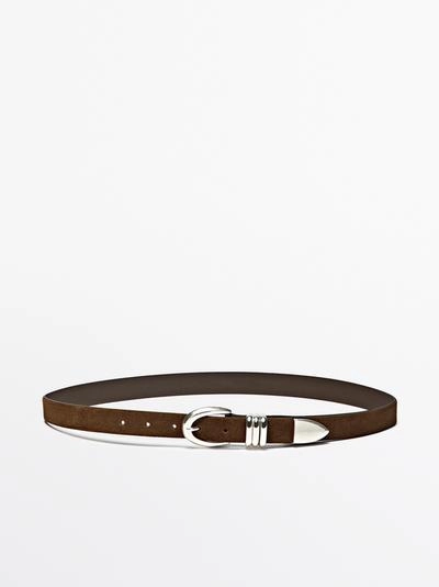 Кожанный ремень из нубука с металлическим деталем- Заказать в России