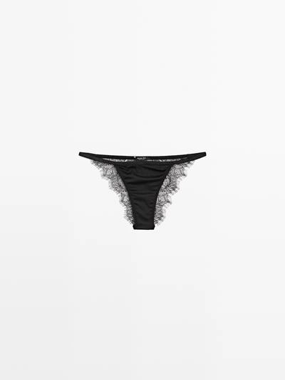 Трусы из шелкового микса с кружевными деталями- Заказать в России