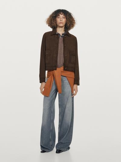 Massimo Dutti Укороченная куртка из замши с подкладкой из кожи с пуговицами