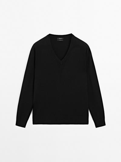 Massimo Dutti Кашемировый свитер с V-образным вырезом