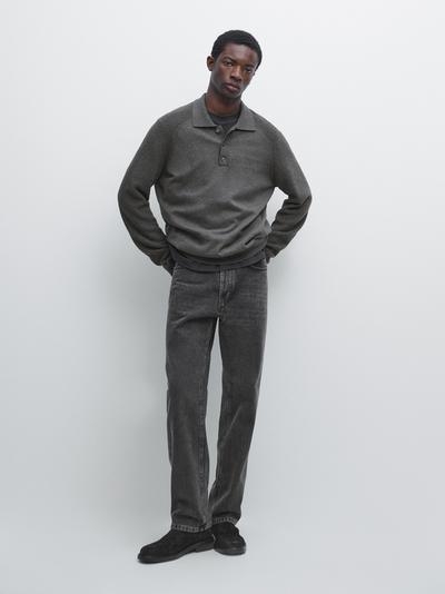 Massimo Dutti Поло-свитер из хлопково-шерстяной смеси