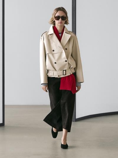 Massimo Dutti Короткий тренч с деталями пояса