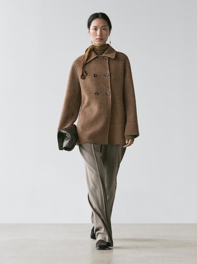 Massimo Dutti Пальто из шерстяно-шелковой смеси с двубортной застежкой