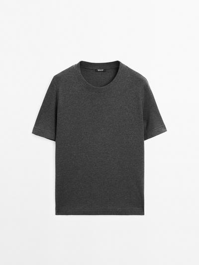 Massimo Dutti Футболка с круглым вырезом из 100% хлопкового интерлока