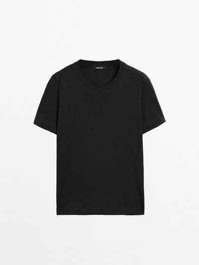 Massimo Dutti Футболка с круглым вырезом из 100% хлопкового интерлока