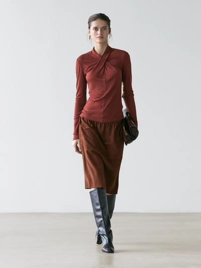 Топ из ленсели и шерсти с перекрестным декольте- Заказать в России