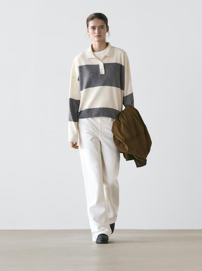 Massimo Dutti Полосатый вязаный свитер с воротником-поло