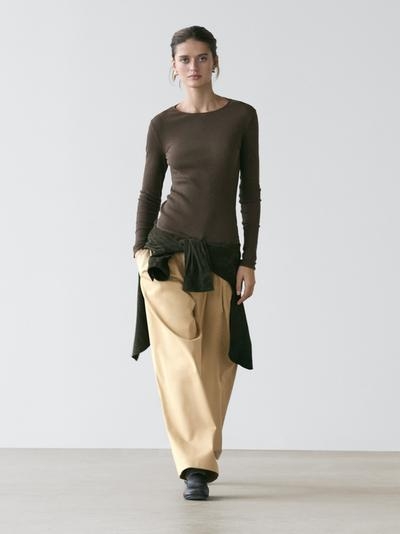 Massimo Dutti Майка с длинным рукавом с ребристыми деталями