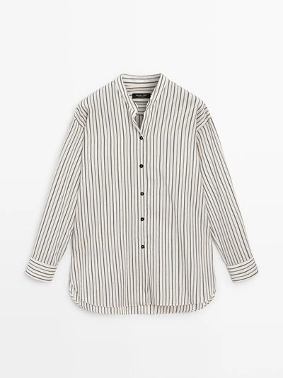 Рубашка с полосками и стойкой воротничок- Заказать в России