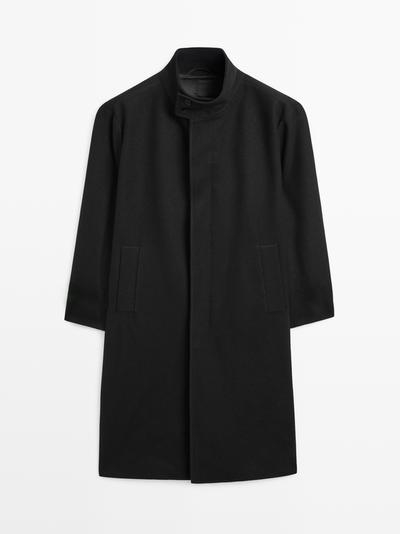 Massimo Dutti Длинное пальто с высоким воротником из 100% шерсти купить с доставкой.
