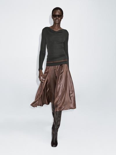 Massimo Dutti Футболка с длинным рукавом с драпированным воротником