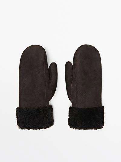 Кожаные варежки с двойной отделкой