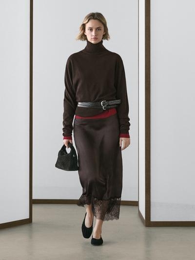 Massimo Dutti Юбка-миди с кружевными деталями купить с доставкой.