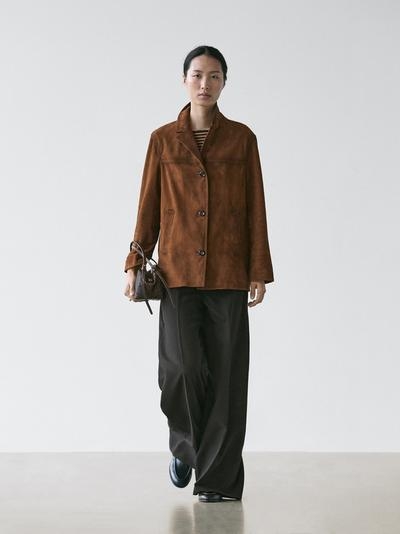 Massimo Dutti Замшевый кожаный пиджак с карманами купить с доставкой.