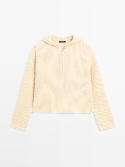 Massimo Dutti Трикотажный свитер из шерстяной смеси с деталями капюшона