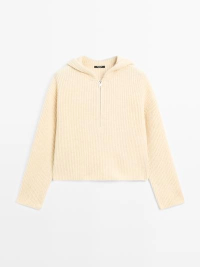 Трикотажный свитер из шерстяной смеси с деталями капюшона- Заказать в России