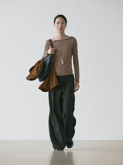 Massimo Dutti Полосатая футболка с длинным рукавом из хлопка купить с доставкой.