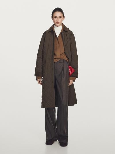 Massimo Dutti Длинное водоотталкивающее пальто с деталями из вельвета