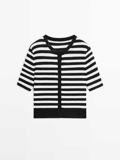 Massimo Dutti Кардиган с короткими рукавами в полоску из вязаного трикотажа