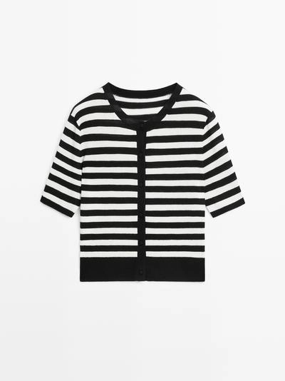 Кардиган с короткими рукавами в полоску из вязаного трикотажа- Заказать в России