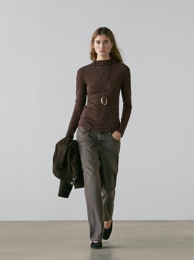 Massimo Dutti Футболка с длинным рукавом из ребристого хлопка