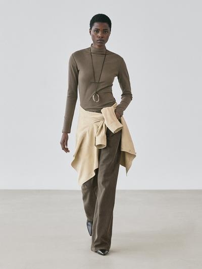 Massimo Dutti Футболка из ребристого хлопка с длинным рукавом