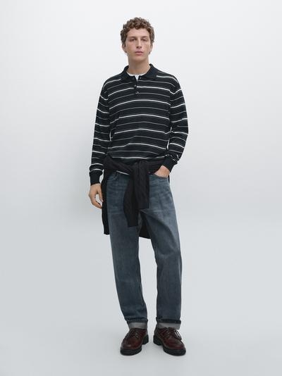 Massimo Dutti Водолазка-поло из хлопкового микса в полоску купить с доставкой.