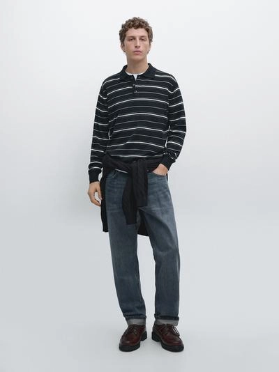 Водолазка-поло из хлопкового микса в полоску- Заказать в России