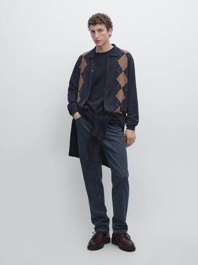 Massimo Dutti Кардиган из вязаного фактурного трикотажа с аранами из шерсти