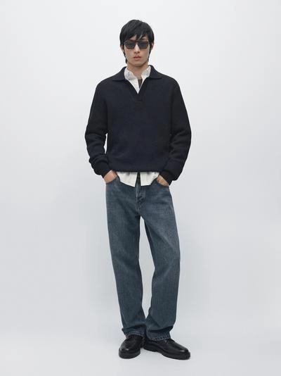 Поло-свитер из хлопкового трикотажа