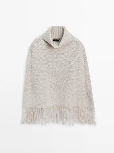 Пальто из 100% шерсти с деталями бахромы- Заказать в России