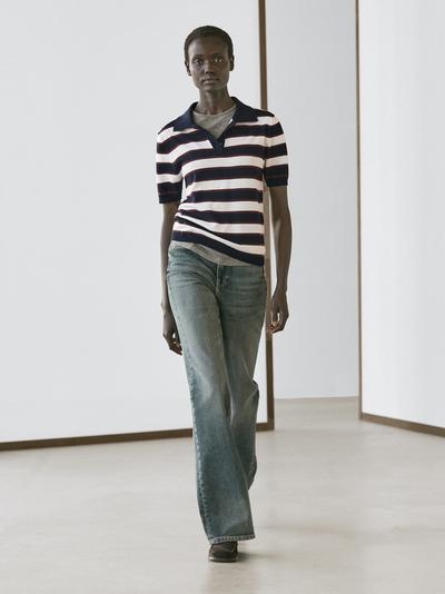 Massimo Dutti Поло свитер в полоску из вязаного полотна купить с доставкой.