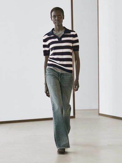 Поло свитер в полоску из вязаного полотна- Заказать в России