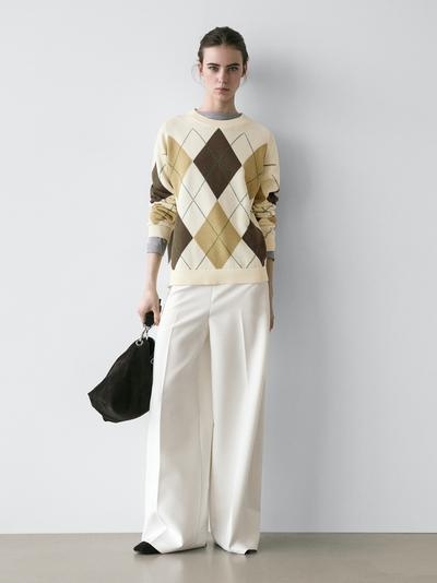 Massimo Dutti Свитер из хлопкового трикотажа с деталями в клетку