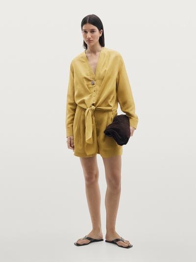 Massimo Dutti Рубашка из смесового льна с узловым деталем