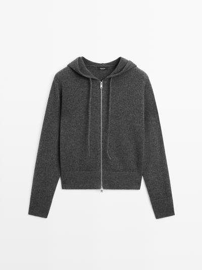 Massimo Dutti Кардиган из шерстяно-смесового трикотажа с молнией и капюшоном