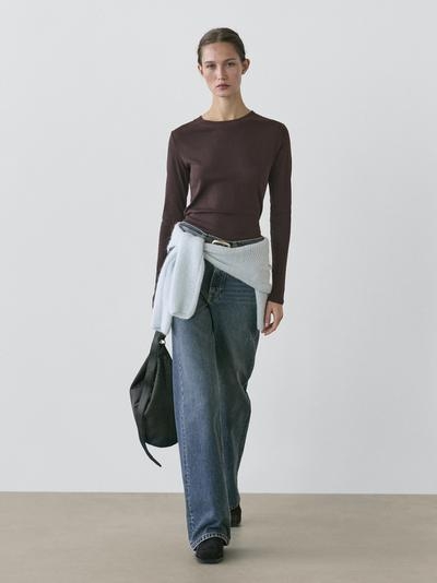 Massimo Dutti Футболка из хлопково-вискозного микса с длинным рукавом