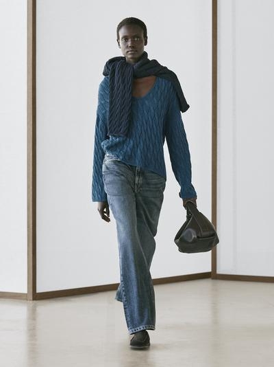 Massimo Dutti Свитер из смесовой хлопковой пряжи с узловыми деталями