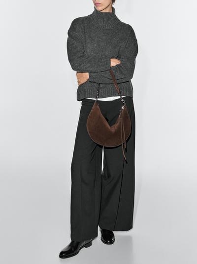 Massimo Dutti Сумка полумесяц из разделанной кожи