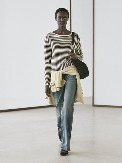 Massimo Dutti Длинный вязаный свитер в полоску