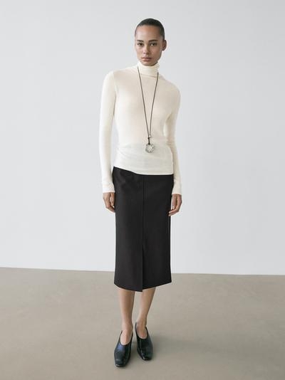 Massimo Dutti Юбка миди прямого кроя из шерстяной смеси с разрезом купить с доставкой.