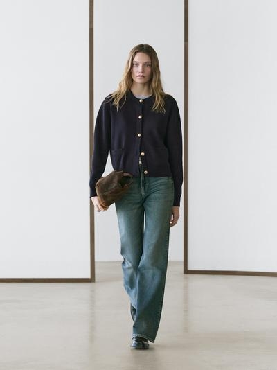 Massimo Dutti Кардиган из хлопкового трикотажа с пуговицами в золотом цвете