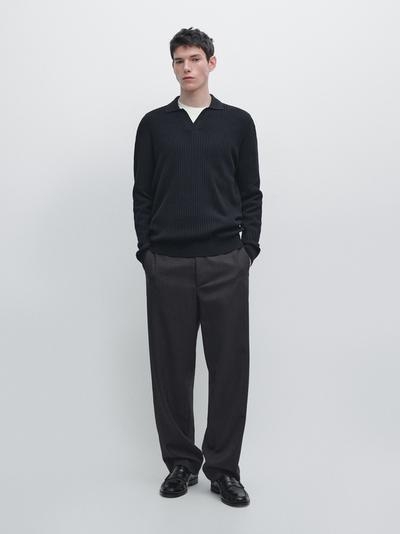 Massimo Dutti Поло из хлопково-шерстяного трикотажа