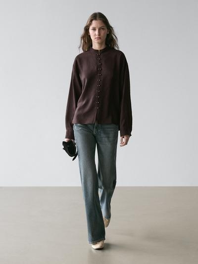 Massimo Dutti Рубашка с пуговицами и стойкой купить с доставкой.