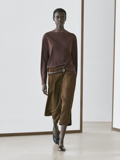 Massimo Dutti Футболка с лодочным вырезом из 100% хлопка