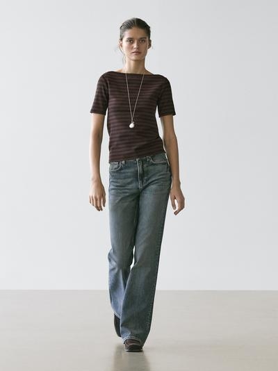 Massimo Dutti Футболка с короткими рукавами и лодочным вырезом в полоску