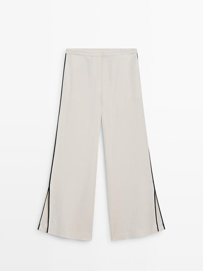 Massimo Dutti Брюки из льна с контрастной отделкой