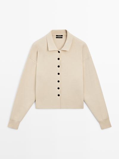 Massimo Dutti Кардиган с воротником-поло из хлопкового трикотажа