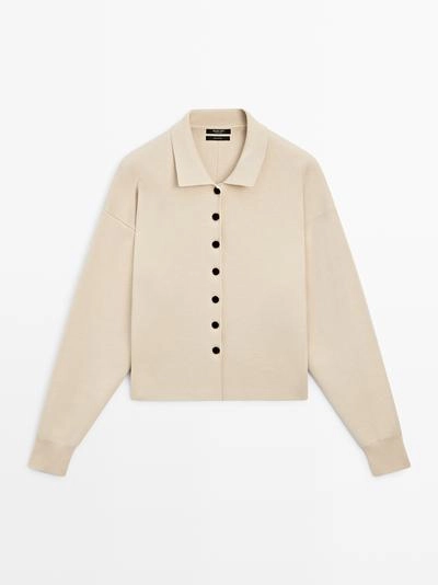 Кардиган с воротником-поло из хлопкового трикотажа