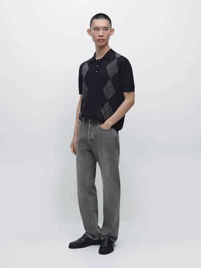 Поло-свитер с аргайльским узором из смесовой шерсти мериноса